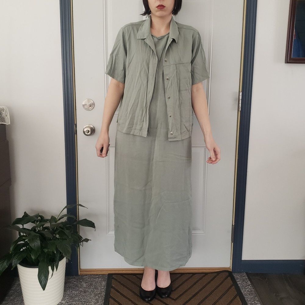 90s Sag Harbir Sage Green Maxi Dress‎ with Shirt
